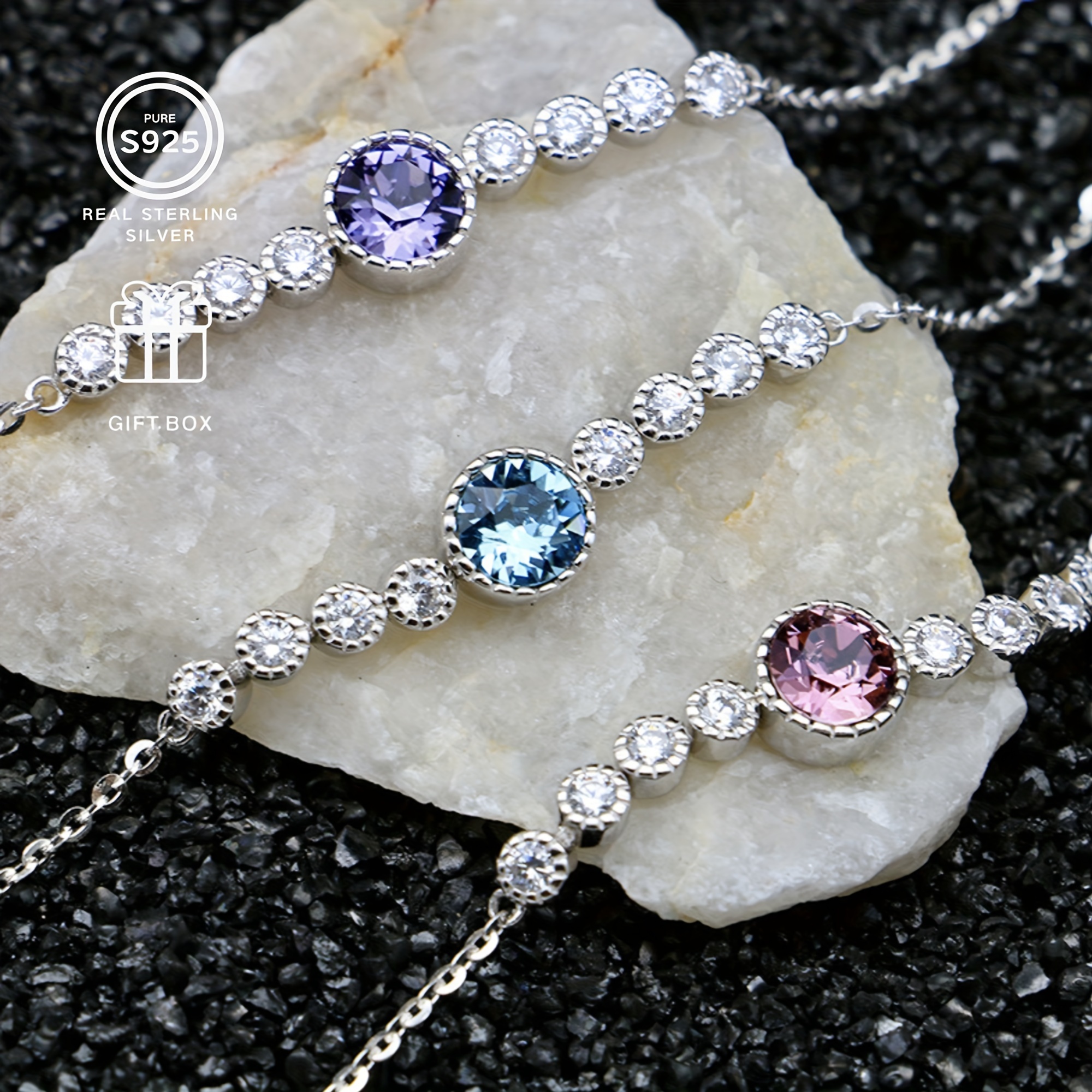 925 Silver Bracelet with Natural Pearl & Sparkling Stones